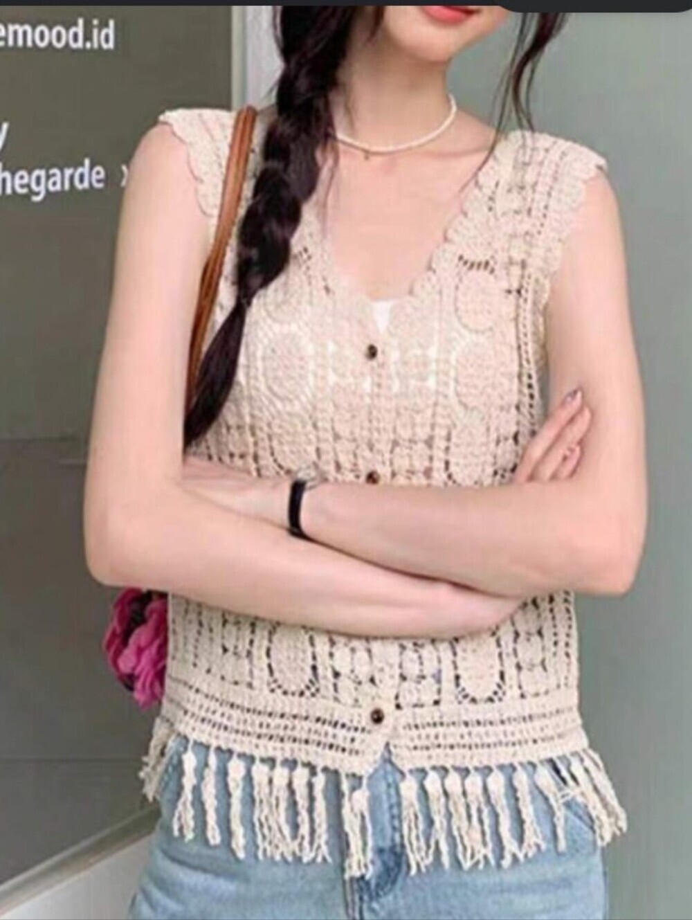 Cream Womens Boho Tassel Crochet Knit Vest Top Fringed One Size Fits Most